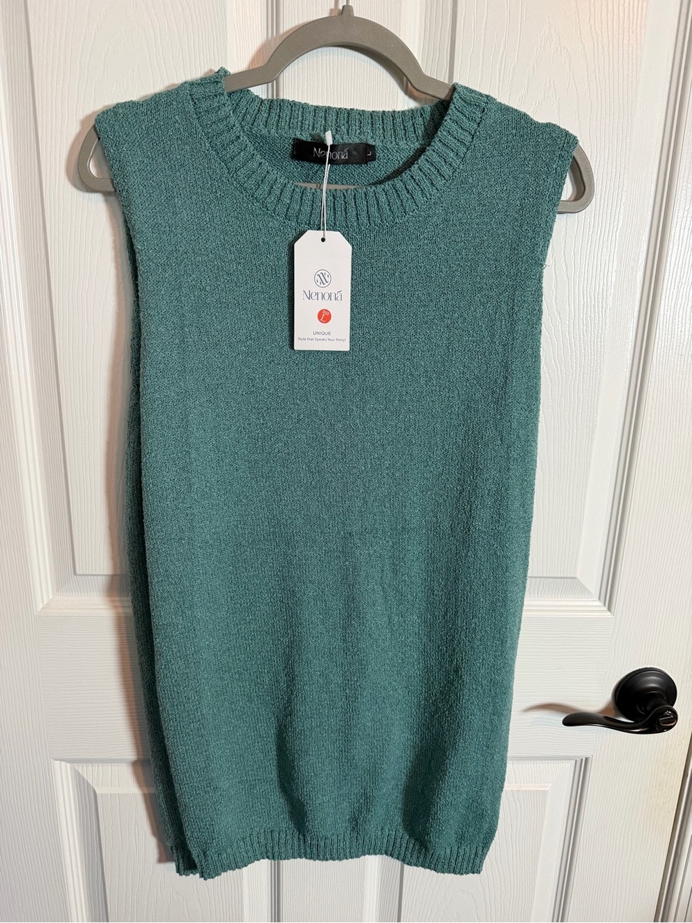 Nenona Sleeveless Knit Tunic Sweater Teal Green Large